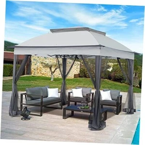 11x11 Outdoor Pop up Gazebo Tent with Mesh Walls for Patio, Lawn, Backyard Gray - Picture 1 of 8