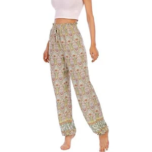 NWT Love Welove Fashion Summer Printed Womens L Elastic High Waist Harem Pants - Picture 1 of 15