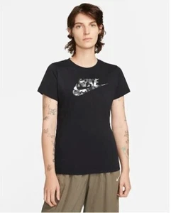 NEW!! Nike Sportswear Women's Black / Black Camo "The Nike Tee" T-Shirts #403B - Picture 1 of 3