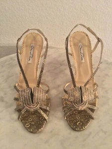 OSCAR DE LA RENTA Leather Snake Print Strap Heels. Wm Sz 41 M. Italy. - Picture 1 of 12