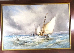 ANFANG 20. JAHRHUNDERT AQUARELL SEGELN FISCHER GEMÄLDE VON F. STEWART, BRITISCHER KÜNSTLER - Bild 1 von 11