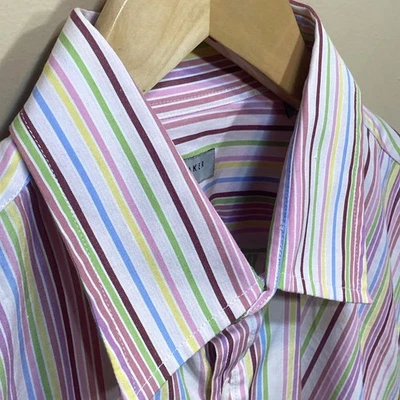 TED BAKER LONDON Dress Shirt Men's 3 Medium Multi Stripe Button Up French Cuffs - Image 1 of 4