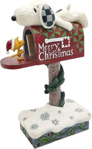 Jim Shore Snoopy and Woodstock on Merry Christmas Mailbox Figurine - Picture 1 of 3