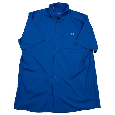 Under Armour Shirt Men XL Tall Blue Fitted Performance Button Up Fishing Adult - Image 1 of 4