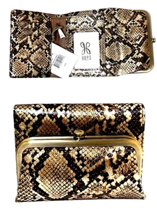 HOBO Compact Trifold Wallet Leather Golden Brown Snake Print ROBIN $148 NWT - Picture 1 of 8