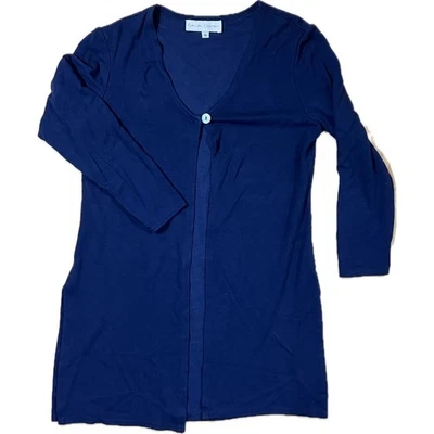 VTG Casual Corner Navy Blue Long Cardigan Pearl Button Flowy Sweater Woman Small - Image 1 of 4