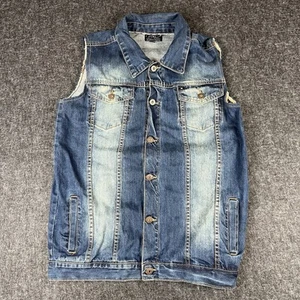 Women’s Lucky Brand Denim Jacket Vest Distressed Cut Off Sleeves Size XL - Picture 1 of 8
