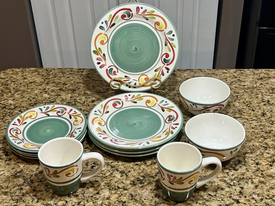 Home By Target 12pc Villa Scroll 4 Dinner & 4 Salad Plates 2 Bowls & 2 Mugs EC - Image 1 of 4
