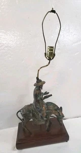 ANTIQUE FIGURAL HEAVY BRONZE ASIAN ‘SCHOLAR RIDING DONKEY’ SCULPTURE 25" LAMP - Picture 1 of 24