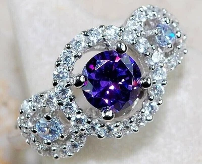 2CT Amethyst & White Topaz 925 Solid Sterling Silver Ring Jewelry Sz 7 &5-7 - Image 1 of 3