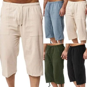 Mens Casual Cotton Linen Pants Loose Trousers Long Baggy Summer Beach Sweatpants - Picture 1 of 15