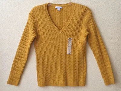 Suéter Charter Club Mujer PEQUEÑO Amarillo Miel 85% Algodón Cuello en V Manga Larga NUEVO Foto 1 de 4