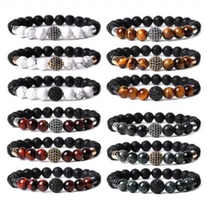 Gummi Armband Naturhalbedelstein Perlen 8mm Lavastein - Bild 1 von 7