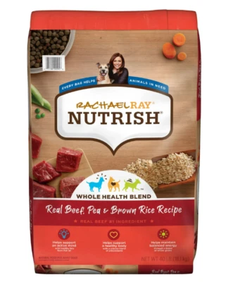 Rachael Ray Nutrish Real Beef, Pea & Brown Rice Recipe Dry Dog Food, 40 lb