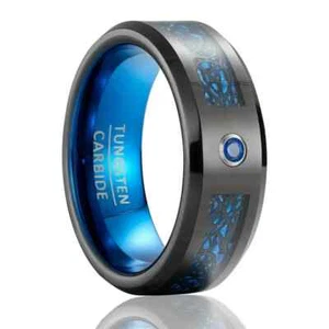 Tungsten Carbide Blue CZ Celtic Dragon Inlaid Patterned Ring sz R 1/2 & Gift Box - Picture 1 of 5