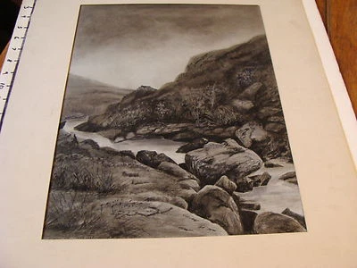 Obra de arte original temprana: HERMOSA ESCENA DEL RÍO, CON ROCAS, ÁRBOLES Foto 1 de 4