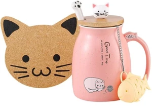 Taza de té Kawaii con infusor lindo gato cerámica taza de café rosa 13 oz. - Imagen 1 de 12
