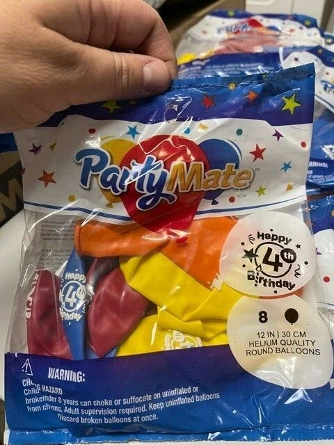 PartyMate Happy 4th Birthday Pack of 8 12" Latex Balloons New!!! - Image 1 of 1