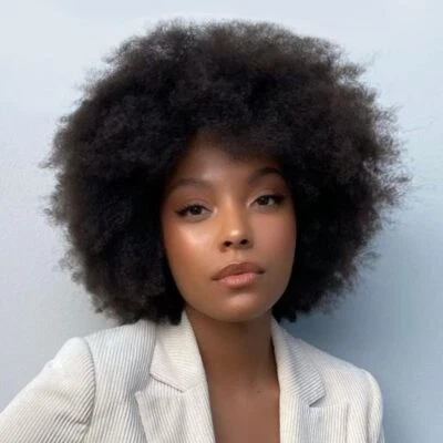 Afro Wigs Human Hair for Black Women Short Afro Kinky Curly Wig, Natural Black  - Image 1 of 4