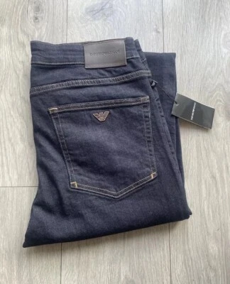 ARMANI JEANS Emporio Armani J45 Jeans Mens Navy Blue 34” Waist Zip Fly New BNWT (32 Leg)