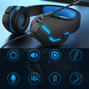 Blue+Black Head-Mounted Wired Headset 3.5mm+USB Plug Phone Computer Game Headset - Picture 1 of 17