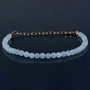 925 Plata de Ley Natural Aguamarina Cuentas Redondas Handmade Pulsera Joyería - Imagen 1 de 5