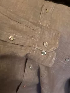 Bugatchi Uomo Mens Shirt 100% Linen Mocha Chambray Casual/Workshirt - Picture 1 of 17