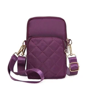 Purple Quilted Light Nylon Adjustable Strap Crossbody Bag Cell Phone Wristlet - Picture 1 of 6