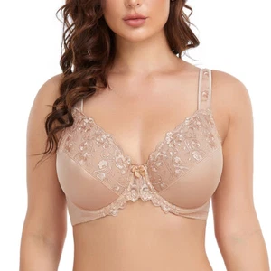Damski fiszbinowy biustonosz bez podszewki minimizery niewyściełany pełne krycie koronka plus size - Zdjęcie 1 z 43