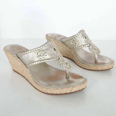 Sandalias Jack Rogers Alpargatas de Cuña para Mujer 7M Plateado Platino Tanga Punto Látigo Foto 1 de 4
