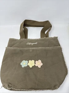 Life is Good Brown Flower Shoulder Bag Tote Purse Canvas - Picture 1 of 13