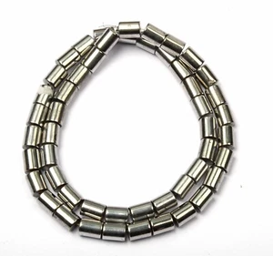 Grey Coated Hematite Stone 8 Inch Strand 6x8 MM Beads Smooth Pipe Shape Beads - Picture 1 of 4