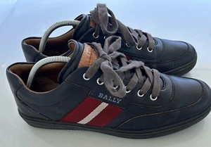 BALLY Men's Dark Brown Oriano Logo Leather Sneakers Shoes SZ 10.5 D READ NO BOX - Picture 1 of 15