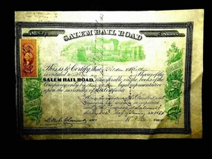 Salem Railroad , Salem  NJ,Share certificate 1864 - Picture 1 of 6