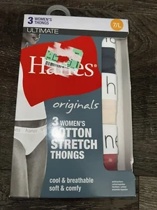 Hanes Ultimate ~ 3-Pair Women's Thong Underwear Panties Cotton Originals ~ L - Picture 1 of 3