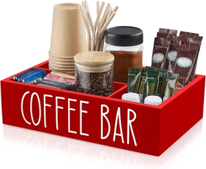 Red Coffee Station Organizer with Removable Dividers - Coffee Pod Holder Storage - Picture 1 of 12