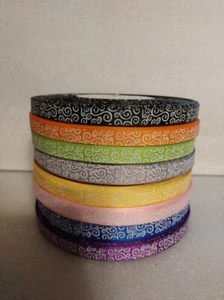 3/8" Grosgrain White Swirl patterened ribbon 25 yards each lot 1 (8 Colors) - Picture 1 of 1