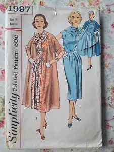 Vestido y abrigo vintage años 50 patrón simplicidad 1997 cuello lazo 36" - Imagen 1 de 4