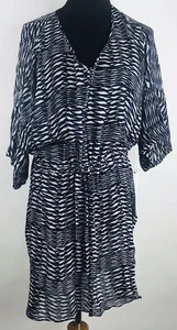S+R Sheer Dress Size Small/Medium Black Blue White Abstract Popover Oversized - Picture 1 of 11