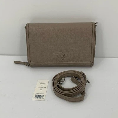 Tory Burch Thea flat crossbody wallet French gray clutch purse bag silver new - Image 1 of 4