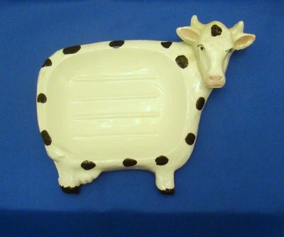 Vintage Holstein Cow Soap Dish - Black & White  - Ceramic Farmhouse Cottagecore - Image 1 of 4