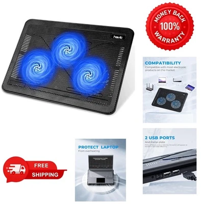 Portable Slim Laptop Cooling Pad 15.6-17" with USB Powered 3 Fans, Black/Blue - Image 1 of 4