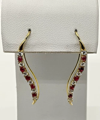 14K Yellow Gold .66cttw Ruby & Diamond Dangle Earrings - Image 1 of 4