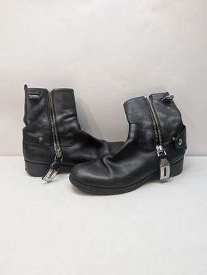 Botas de tornozelo Salvatore Ferragamo couro preto salto com zíper feminino tamanho 10 *LEIA - Imagem 1 de 4