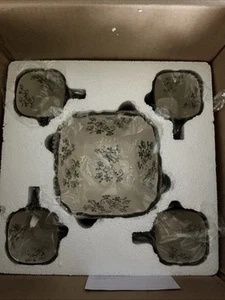 Temptations Black Floral Lace 16 Pc.Square Dinnerware Set With Brown Trim - Picture 1 of 8