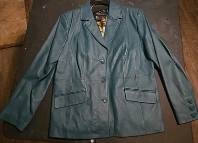 VINTAGE TERRY LEWIS CLASSIC LUXURIES GENUINE LEATHER BLAZER JACKET Green LG - Image 1 of 4