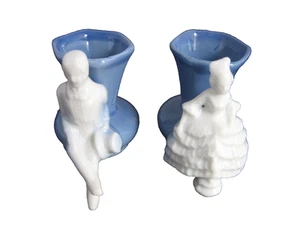Pair vintage Japanese hand made porcelain figurines / miniature vases - Picture 1 of 7