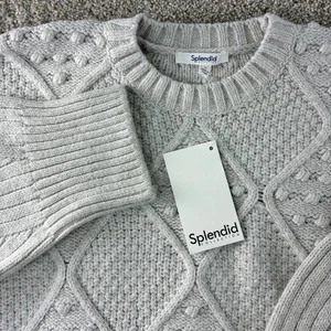 NWT Splendid Collection Womens Sweater Gray Knit Cable Knit Fisherman Size L - Picture 1 of 11