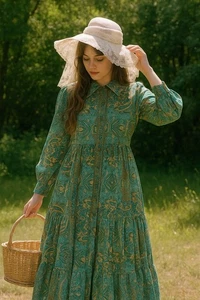 Chaudry Maxi Dress Women Med Cottagecore Tiered Boho Western Cowgirl Prairie  - Imagen 1 de 14