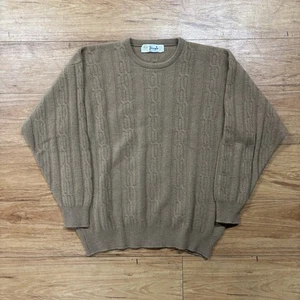 Pringle Of Scotland Mens L 100% Camel hair Crewneck Sweater Cable Knit Brown 70s - Picture 1 of 7